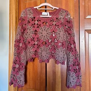Willow & Root Exclusive Women’s Floral Crochet Sweater in Rose/Brown